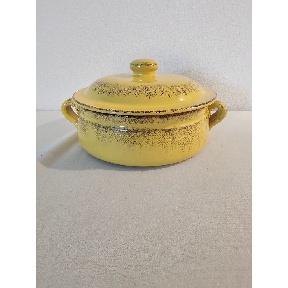De Silva 8 Inch Yellow Terracotta Lidded Casserole Dish Made In Italy